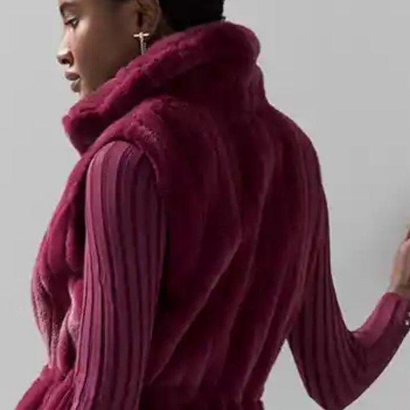 WHBM $250 Faux Mink Fur WASHABLE Vest Jacket STUNNING! Port Burgundy XS - Picture 8 of 9
